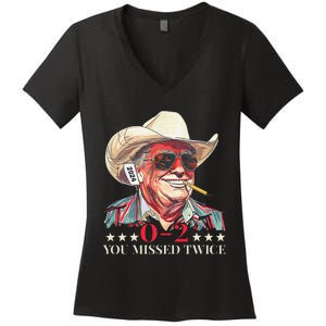 Trump Assassination Attempt Trump 2024 You Missed Twice Women's V-Neck T-Shirt