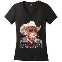 Trump Assassination Attempt Trump 2024 You Missed Twice Women's V-Neck T-Shirt