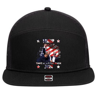 Trump Assassination Attempt Take America Back 2024 7 Panel Mesh Trucker Snapback Hat