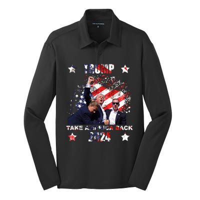 Trump Assassination Attempt Take America Back 2024 Silk Touch Performance Long Sleeve Polo