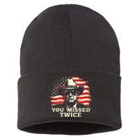 Trump Assassination Attempt Trump 2024 You Missed Twice Sustainable Knit Beanie