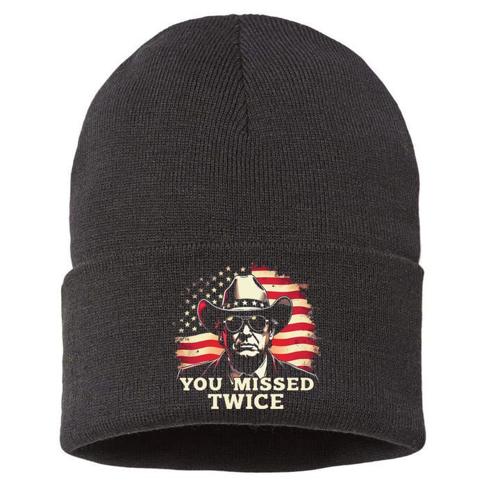 Trump Assassination Attempt Trump 2024 You Missed Twice Sustainable Knit Beanie