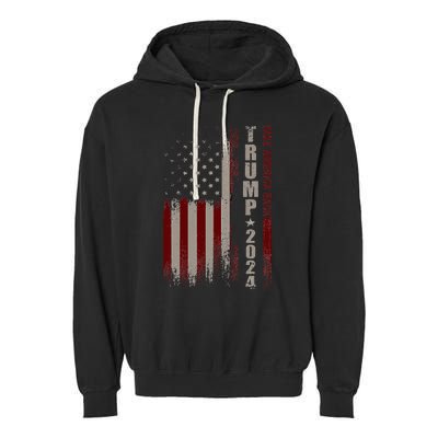 Take America Back Trump 2024 With American Flag Garment-Dyed Fleece Hoodie