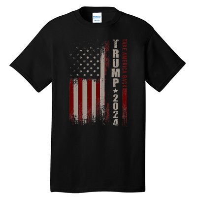 Take America Back Trump 2024 With American Flag Tall T-Shirt