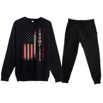 Take America Back Trump 2024 With American Flag Premium Crewneck Sweatsuit Set