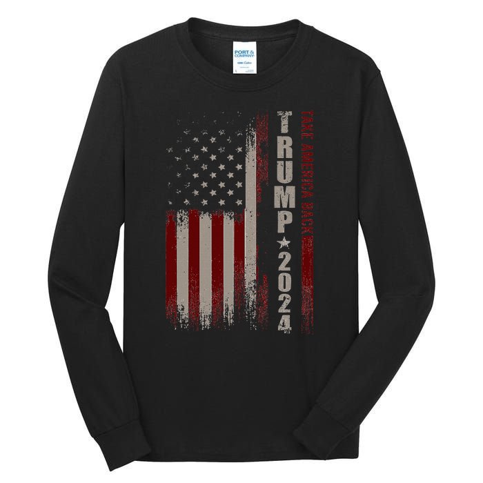 Take America Back Trump 2024 With American Flag Tall Long Sleeve T-Shirt