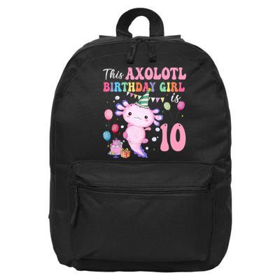 This Axolotl Birthday Girl Is 10 Years Old 10th Bday Party 16 in Basic Backpack