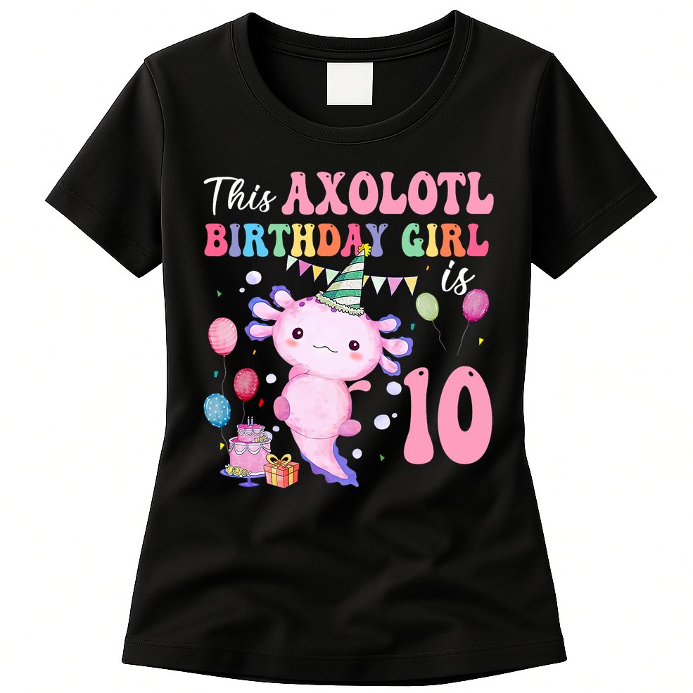 This Axolotl Birthday Girl Is 10 Years Old 10th Bday Party Womens T-Shirt