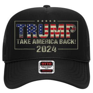 Take America Back American Flag Trump 2024 High Crown Mesh Back Trucker Hat