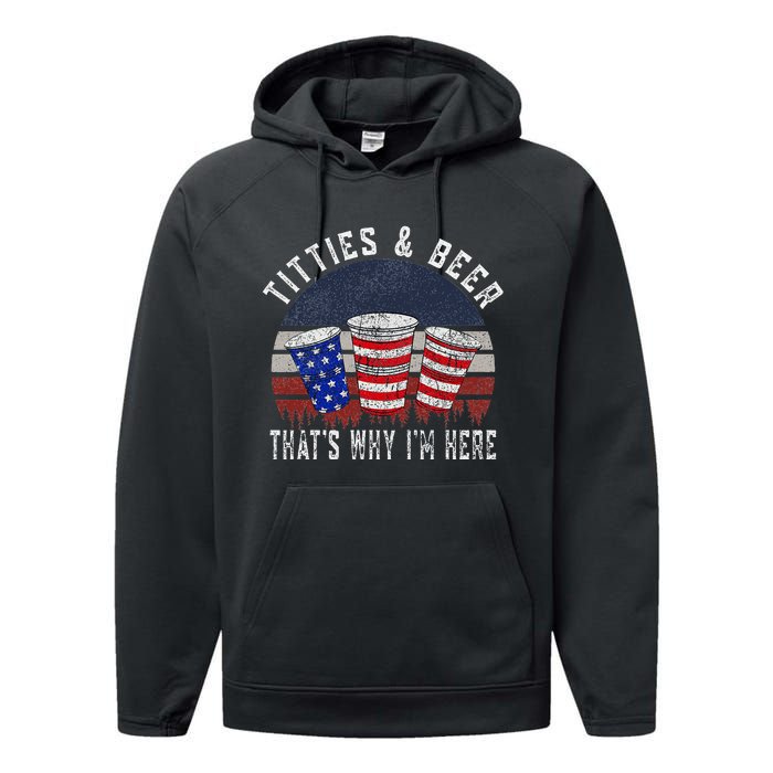 Titties And Beer 4th Of July Fun And Humor Performance Fleece Hoodie