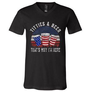 Titties And Beer 4th Of July Fun And Humor V-Neck T-Shirt