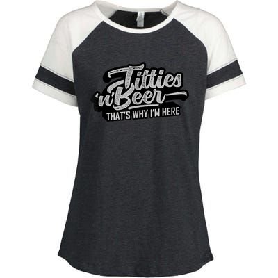 Titties And Beer Why I'm Here Funny Beer Lover Adult TShirt Enza Ladies Jersey Colorblock Tee