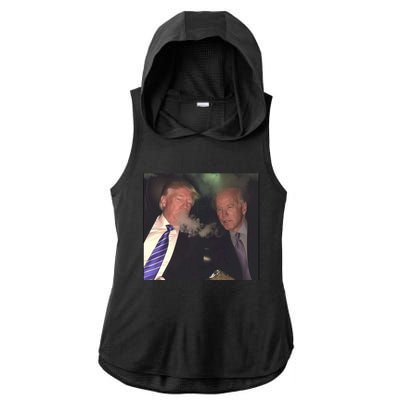 Trump And Biden Smoking Weed Ladies PosiCharge Tri-Blend Wicking Draft Hoodie Tank