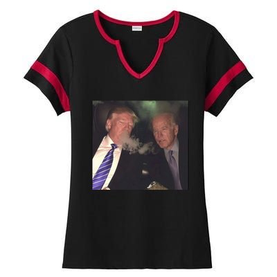 Trump And Biden Smoking Weed Ladies Halftime Notch Neck Tee