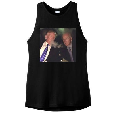 Trump And Biden Smoking Weed Ladies PosiCharge Tri-Blend Wicking Tank