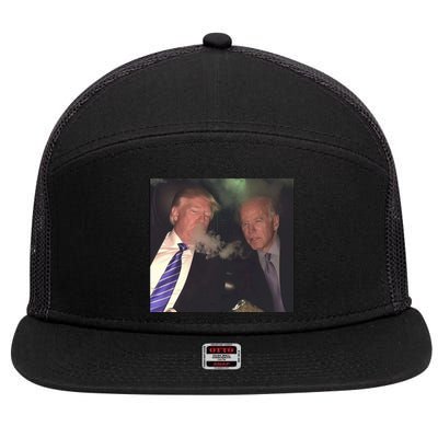 Trump And Biden Smoking Weed 7 Panel Mesh Trucker Snapback Hat