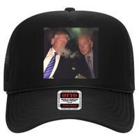 Trump And Biden Smoking Weed High Crown Mesh Back Trucker Hat