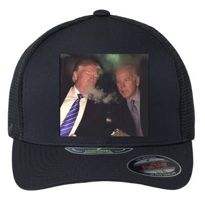 Trump And Biden Smoking Weed Flexfit Unipanel Trucker Cap