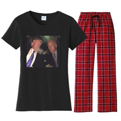 Trump And Biden Smoking Weed Women's Flannel Pajama Set