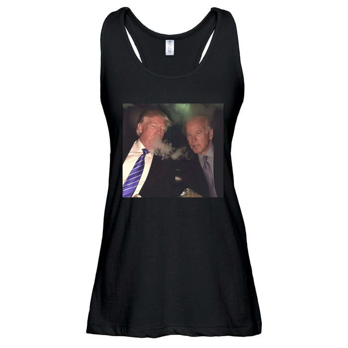 Trump And Biden Smoking Weed Ladies Essential Flowy Tank