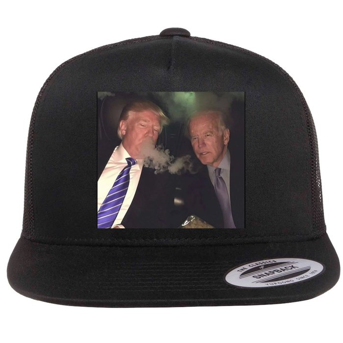 Trump And Biden Smoking Weed Flat Bill Trucker Hat