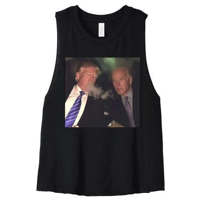 Trump And Biden Smoking Weed Women's Racerback Cropped Tank