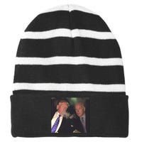 Trump And Biden Smoking Weed Striped Beanie with Solid Band