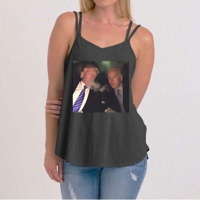 Trump And Biden Smoking Weed Women's Strappy Tank