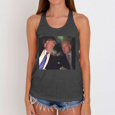 Trump And Biden Smoking Weed Women's Knotted Racerback Tank