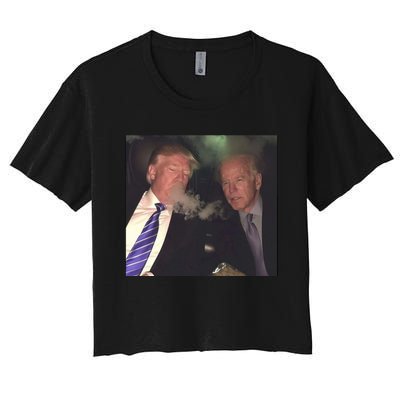 Trump And Biden Smoking Weed Women's Crop Top Tee