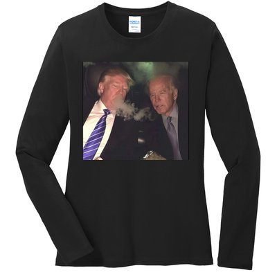 Trump And Biden Smoking Weed Ladies Long Sleeve Shirt