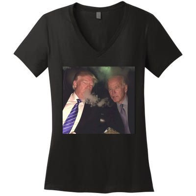 Trump And Biden Smoking Weed Women's V-Neck T-Shirt