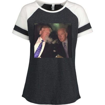 Trump And Biden Smoking Weed Enza Ladies Jersey Colorblock Tee