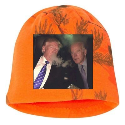 Trump And Biden Smoking Weed Kati - Camo Knit Beanie