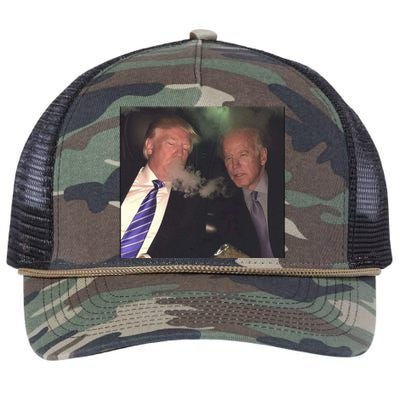 Trump And Biden Smoking Weed Retro Rope Trucker Hat Cap