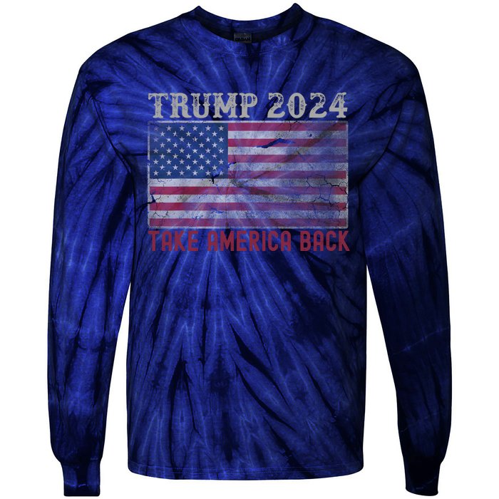 Take America Back Vintage Faded Trump 2024 Tie-Dye Long Sleeve Shirt