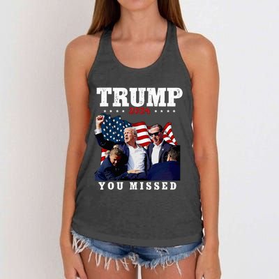 Trump Assasination Bloody Ear Bleeding Butler Pa Trump Women's Knotted Racerback Tank