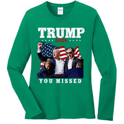 Trump Assasination Bloody Ear Bleeding Butler Pa Trump Ladies Long Sleeve Shirt