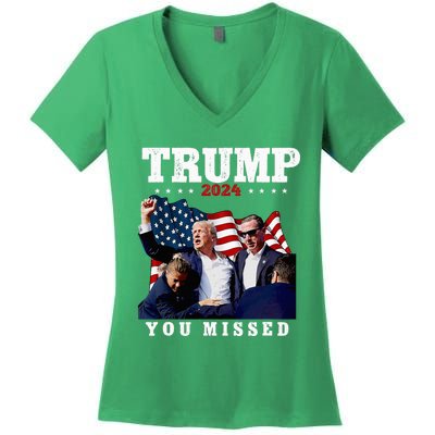 Trump Assasination Bloody Ear Bleeding Butler Pa Trump Women's V-Neck T-Shirt