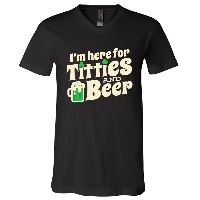 Titties And Beer Funny St Patricks Day V-Neck T-Shirt