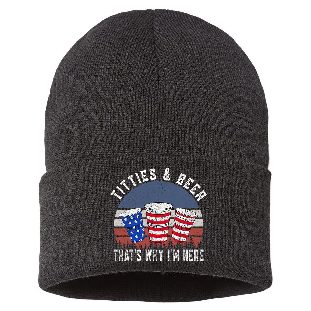 Titties And Beer ThatS Why IM Here Funny Beer 4th Of July Sustainable Knit Beanie