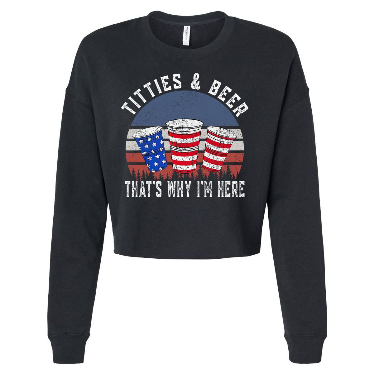 Titties And Beer ThatS Why IM Here Funny Beer 4th Of July Cropped Pullover Crew