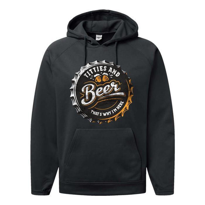 Titties And Beer That’s Why Im Here Oktoberfest Can Cap Performance Fleece Hoodie