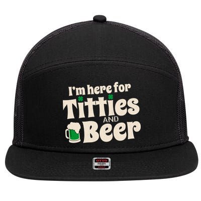 Titties And Beer Funny St Patricks Day 7 Panel Mesh Trucker Snapback Hat