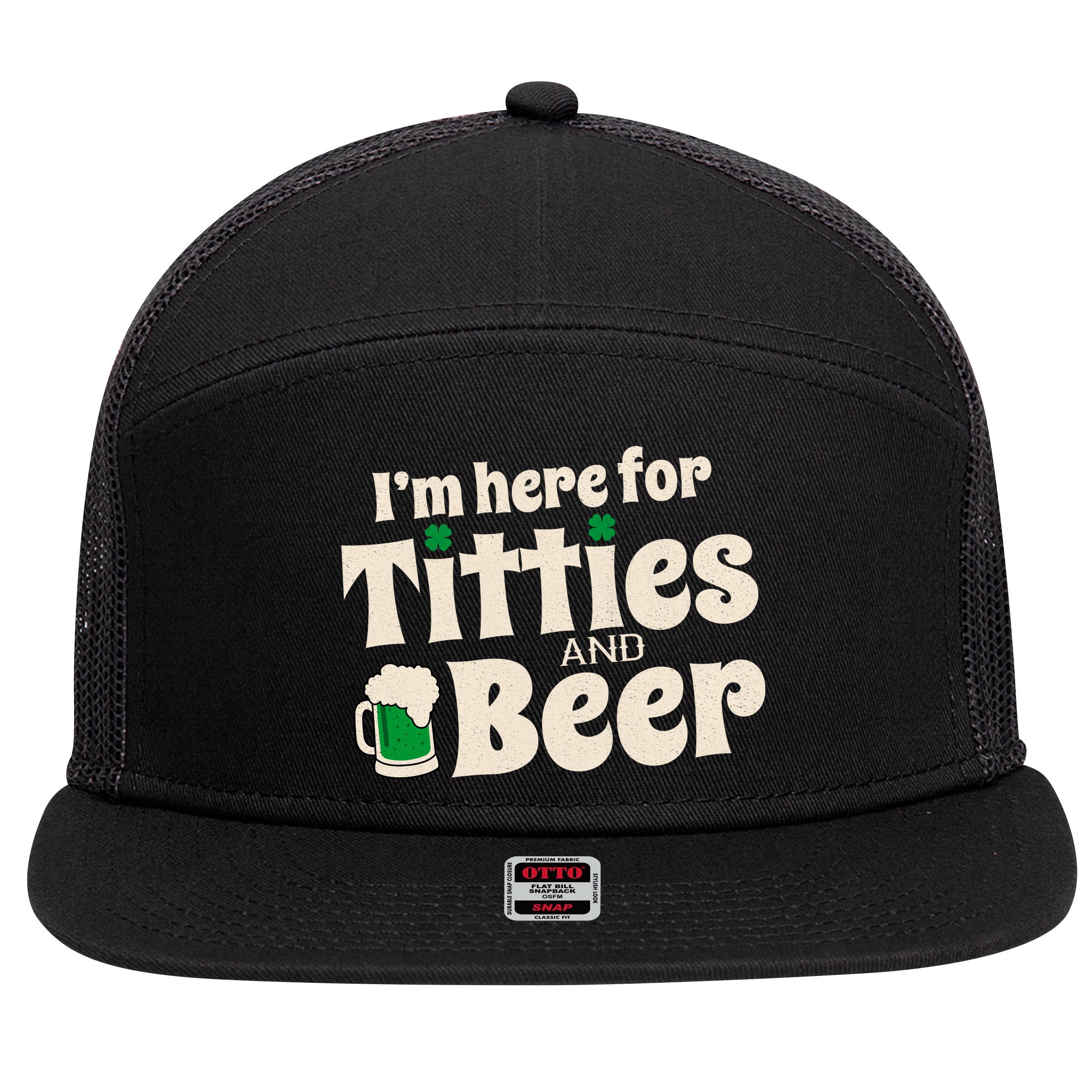 Titties And Beer Funny St Patricks Day 7 Panel Mesh Trucker Snapback Hat