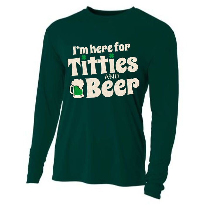 Titties And Beer Funny St Patricks Day Cooling Performance Long Sleeve Crew