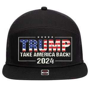 Take America Back American Flag Trump 2024 7 Panel Mesh Trucker Snapback Hat