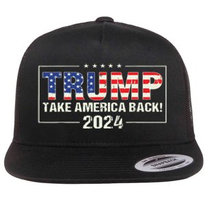 Take America Back American Flag Trump 2024 Flat Bill Trucker Hat