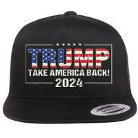 Take America Back American Flag Trump 2024 Flat Bill Trucker Hat