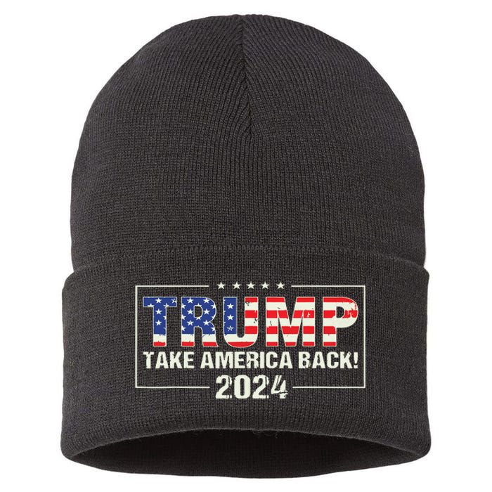 Take America Back American Flag Trump 2024 Sustainable Knit Beanie